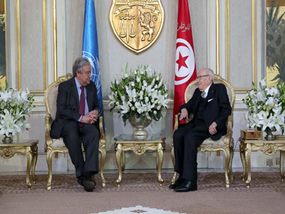 السبسي يبحث مع غوتيريش تطورات الوضع في ليبيا بتونس 