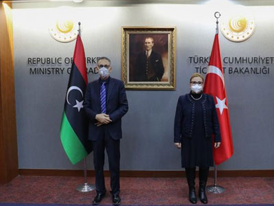 وزيرة التجارة التركية تشيد بأداء حكومة الوحدة الوطنية وتبدي رغبة بلادها في تعزيز التعاون مع ليبيا  