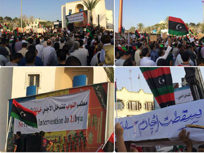 مظاهرات حاشدة في عدد من المدن الليبية رفضا لدعوات التدخل الأجنبي 