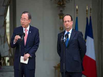 بان كي مون والرئيس الفرنسي يناقشان الأوضاع في إفريقيا الوسطى