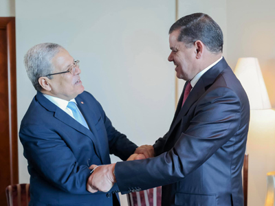 رئيس حكومة الوحدة الوطنية يستقبل وزير الخارجية التونسي قبيل انطلاق اعمال مؤتمر ليبيا للاستقرار